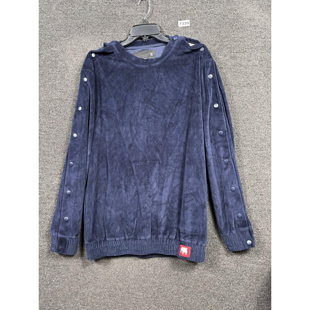 American Stitch Sweater Mens XL Blue Velour Snap Button Sleeve Crewneck Pullover